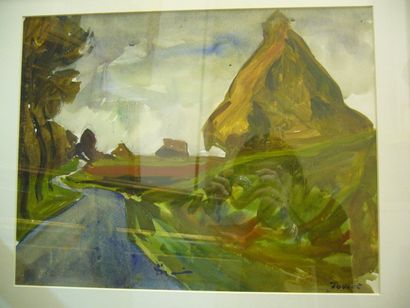 TOULET Louis Edouard, 1892-1967 Les meules, gouache, cachet de la signature en bas...