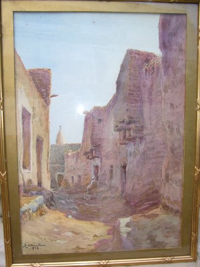 BERLDAULT L., début XXe siècle Ruelle arabe, 1913, aquarelle (petites rousseurs),...