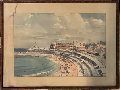 null HIDAYET Yüzbasi (XX)
La plage d'Alexandrie,
aquarelle, signée en bas à gauche,...