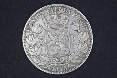 null Pièce de 5 francs LEOPOLD II Roi des belges (1873). 
Poids : 24,73 g. 
TB