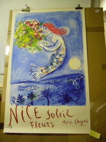 null NICE « la Baie des Anges » illustr. CHAGALL 1962 62 x 100 cm