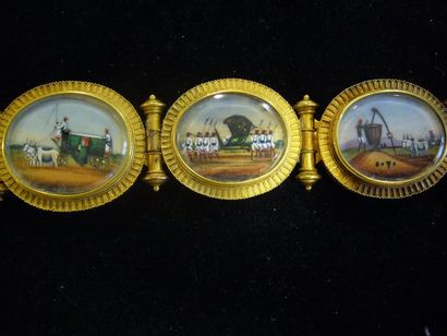 null bracelet 6 maillons ovales contenant des "vues des Indes" miniatures aquarelle...