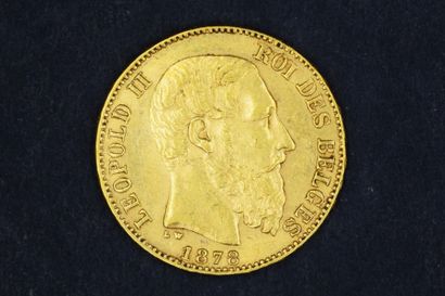 null Une pièce en or de 20 francs belges Léopold II tête nue - 1878 -

Poids : 6,45...