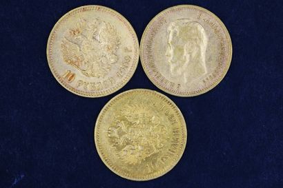 null Trois pièces en or de 10 roubles Nicolas II - 1899 - 1900 - 1901 -

Poids :...