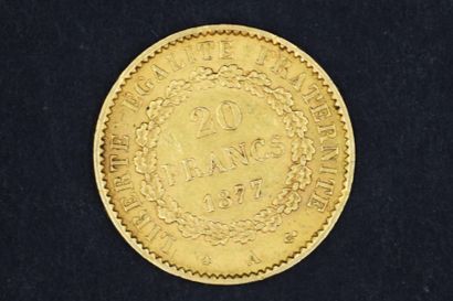 null Une pièce en or de 20 francs Génie, 1877 A. Atelier : Paris.

Poids : 6,45 ...