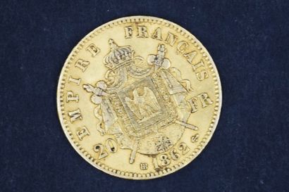 null Une pièce en or de 20 francs Napoléon III tête laurée, 1862 BB. Atelier : Strasbourg.

Poids...