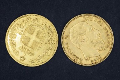 null Lot composé de 2 pièces en or : 
- 1x 20 Lires Umberto 1er 1882
- 1 x 20 Francs...