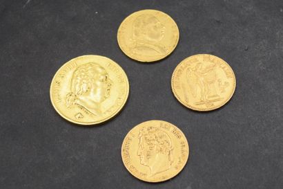 null LOUIS XVIII, LOUIS-PHILIPPE et IIe REPUBLIQUE
Lot de 4 monnaies d'or 
40 Francs...