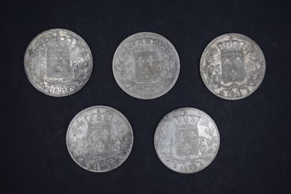 null LOUIS XVIII
Lot de 11 pièces de 5 Francs au buste nu 
1817 L (2 ex); 1819 B;...