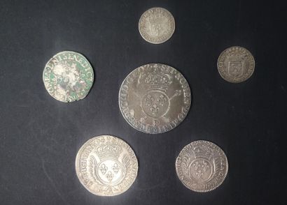 null LOUIS XIII - LOUIS XIV
Lot de 6 monnaies en argent
Louis XIII : Demi-Franc 1615...