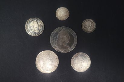 null LOUIS XIII - LOUIS XIV
Lot de 6 monnaies en argent
Louis XIII : Demi-Franc 1615...