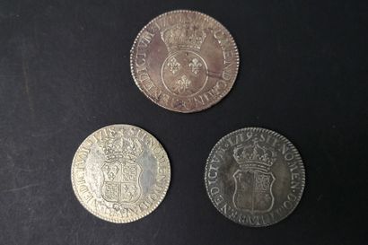 null LOUIS XV
Lot de 6 écus argent 
Vertugadin = 1716 i et A, et un exemplaire illisible
Navarre...