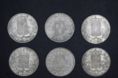 null LOUIS XVIII
Lot de 11 pièces de 5 Francs au buste nu 
1817 L (2 ex); 1819 B;...