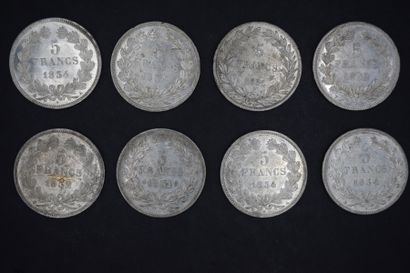 null LOUIS-PHILIPPE
Lot de 21 pièces de 5 Francs en argent.
1831 W (non lauré); 1831...