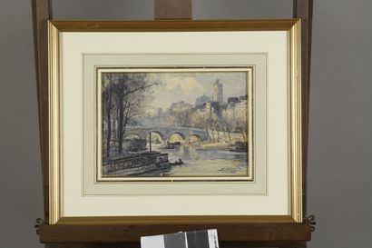 null VILLON Eugène, 1879-1951
Le pont Notre-Dame et la tour Saint-Jacques, 1920
aquarelle,...
