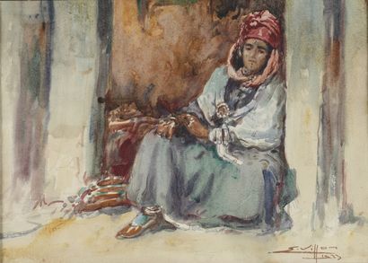 null VILLON Eugène, 1879-1951
Fatma assise, Algérie 1923
aquarelle (infimes rousseurs),...
