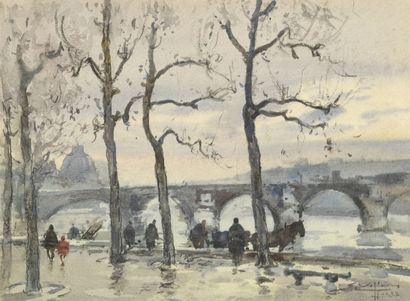 null VILLON Eugène, 1879-1951
Le pont de la Guillotière sur le Rhône, Lyon 1928
aquarelle,...