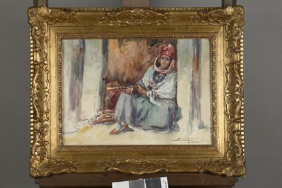 null VILLON Eugène, 1879-1951
Fatma assise, Algérie 1923
aquarelle (infimes rousseurs),...