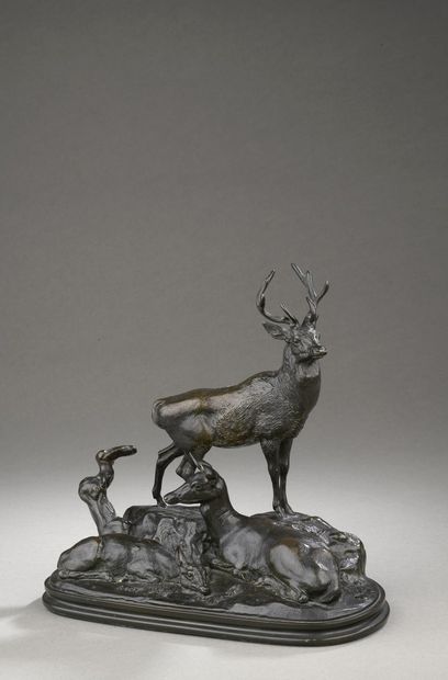 null BARYE Antoine Louis, 1796-1875
Famille de cerfs
groupe en bronze à patine brun...