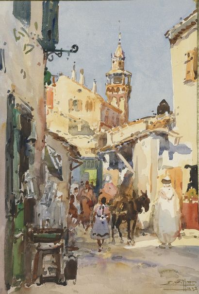 null VILLON Eugène, 1879-1951
Vieux quartiers à Fez, Maroc 1937
aquarelle, signée...
