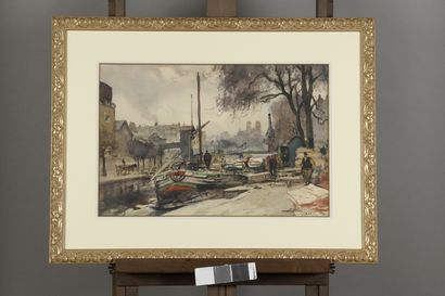 null VILLON Eugène, 1879-1951
Péniche à quai, 1930
aquarelle gouachée, signée et...