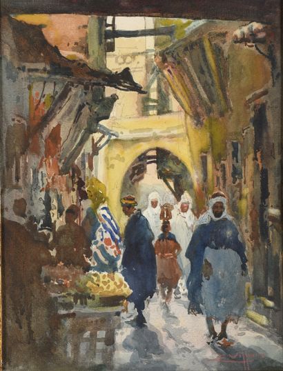null VILLON Eugène, 1879-1951
La ruelle de la Kasbah, Algérie 1927
gouache (traces...