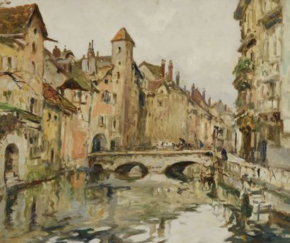 null VILLON Eugène, 1879-1951
Canal dans une ville du Nord
huile sur panneau, signé...