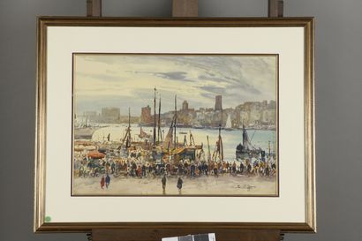 null VILLON Eugène, 1879-1951
Le vieux port de Marseille et le marché aux poissons
aquarelle...