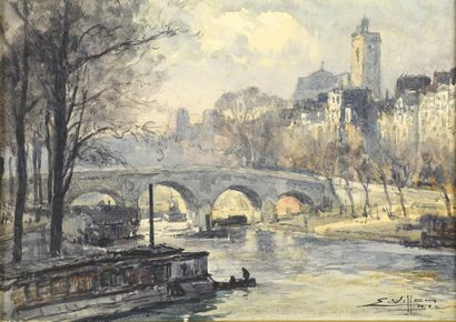 null VILLON Eugène, 1879-1951
Le pont Notre-Dame et la tour Saint-Jacques, 1920
aquarelle,...