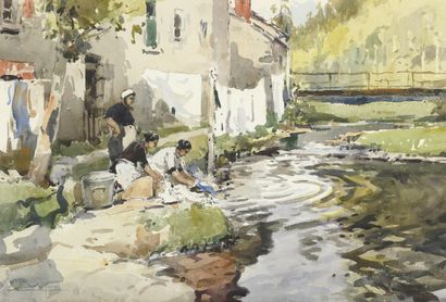 null VILLON Eugène, 1879-1951
Les lavandières au ruisseau
aquarelle, signée en bas...