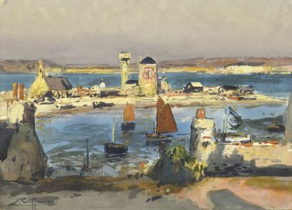 null VILLON Eugène, 1879-1951
La tour Vauban et le port de Camaret, Bretagne
gouache,...