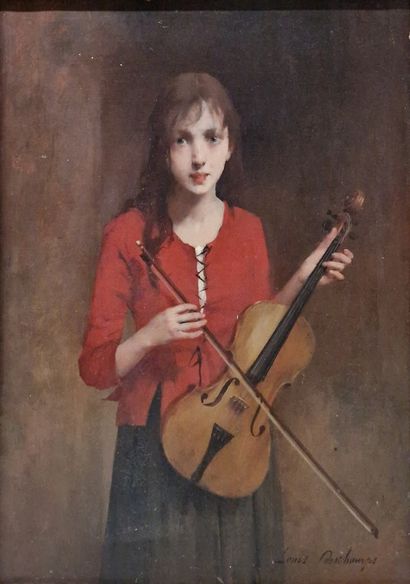 null DESCHAMPS Louis Henri, 1846-1902,
Jeune violoniste,
huile sur toile (petits...