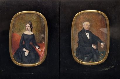 null ANONYME XIXe siècle,
Madame et Monsieur Rousseau, 1851,
paire de miniatures...