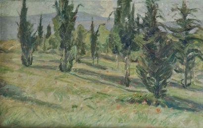 null ECOLE XIXeme siècle 
Paysage aux arbres, 1931,
huile sur toile (couche picturale...