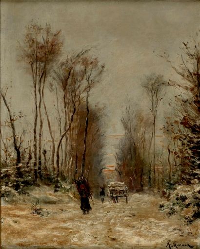 null MARAIS Adolphe Charles, 1856-1940,
Chemin enneigé,
huile sur toile, signée en...