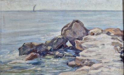null ECOLE XIXeme siècle 
Bord de mer et voiliers, 1931,
huile sur toile (couche...
