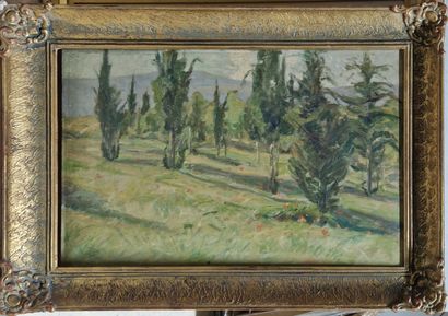 null ECOLE XIXeme siècle 
Paysage aux arbres, 1931,
huile sur toile (couche picturale...