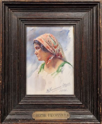 null FAUCONNIER-CLERGET Berthe, née en 1882,
Italienne au foulard, 1926,
miniature,...