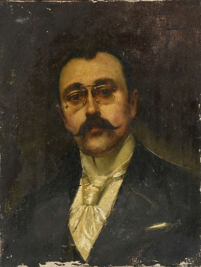 null ÉCOLE FRANÇAISE XIXe siècle,
Portrait d'homme aux lunettes,
huile sur toile...