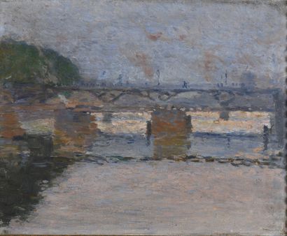 null MACCHIATI Serafino, 1860-1916,
Le pont des Arts, Paris,
huile sur panneau, signé...