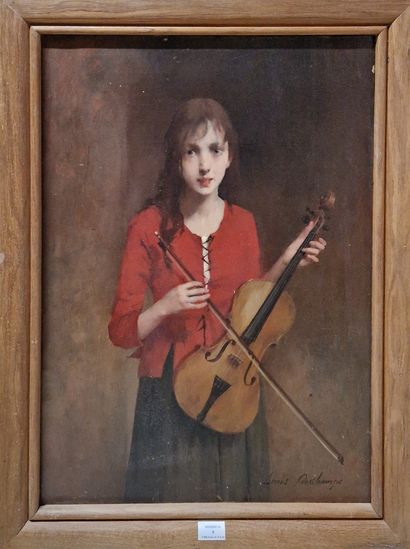 null DESCHAMPS Louis Henri, 1846-1902,
Jeune violoniste,
huile sur toile (petits...