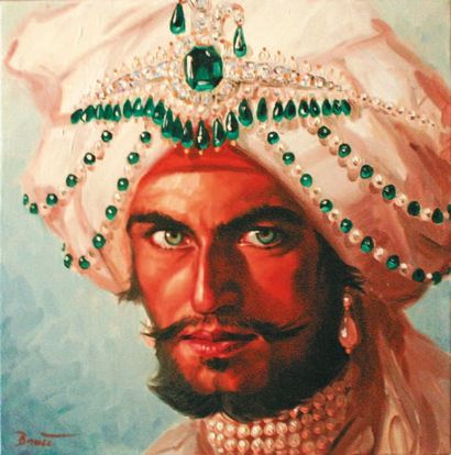 BRUET Thierry (Né en 1949) Maharaja Huile sur toile. Signée en bas à gauche. 40 x...