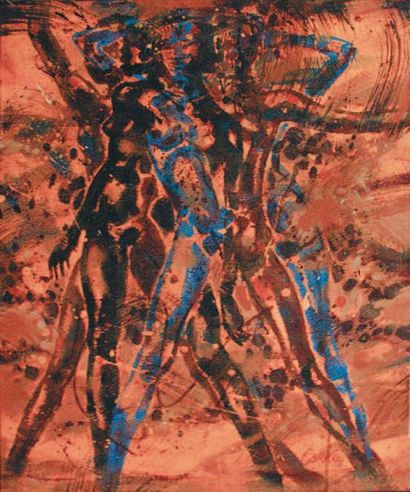 CARRE Jean (Né en 1947) Djembé Acrylique sur toile. Signée en bas à droite. 61 x...