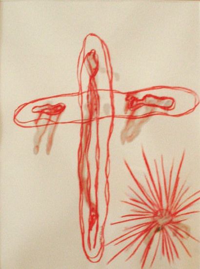 CHAMPON Jean (Né en 1960) Soleil rouge Pastel. Signé à la verticale. 45 x 40 cm.