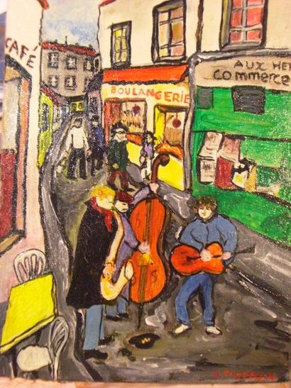 FRYDMAN Bernard (Né en 1933) La Rue Moufetard 25 novembre 1990 Peinture sur toile....