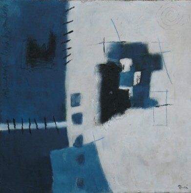 DROUZAI Martine (Née en 1950) Les bleus carrés, technique mixte, signée en bas à...