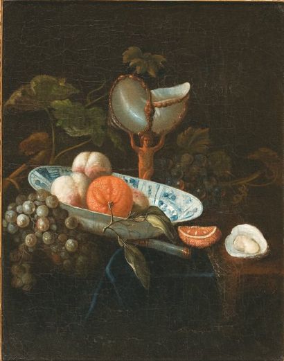 KALF Willem (Ecole de) (Amsterdam 1622- id. ; 1692) Nature-morte au nautile sur un...