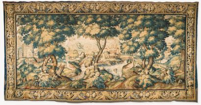 null Tapisserie, Aubusson, XVIIIe siècle, verdure au héron, à la rivière, oiseaux...