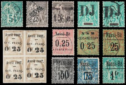 null Lot de 23 plaquettes noires contenant un album de bons timbres de colonies françaises,...