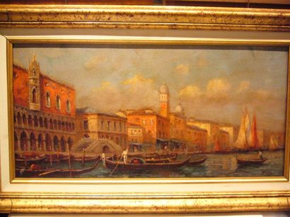 Ecole Moderne Vue de Venise, peinture sur toile, porte une signature en bas à droite,...